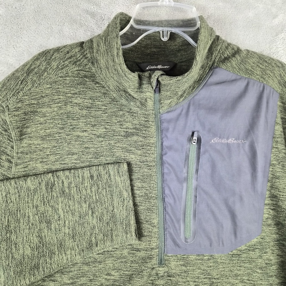 Eddie Bauer 1/4 Zip Pullover Mens XL Green Heathered Fleece Performance Outdoor